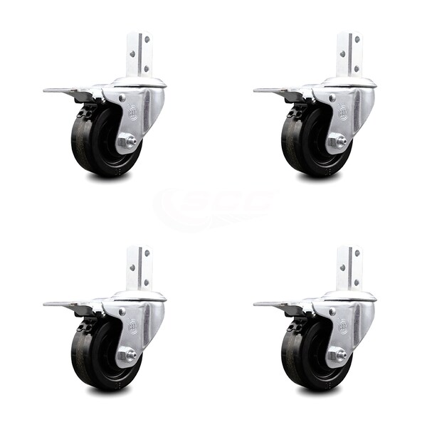 3 Inch Phenolic Wheel Swivel 3/4 Inch Square Stem Caster Set Total Lock Brake